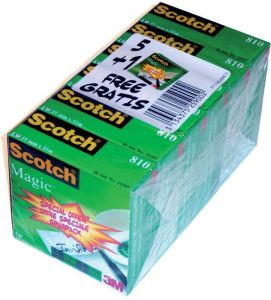 Scotch plakband Magic Tape ft 19 mm x 33 m pak van 6 rollen