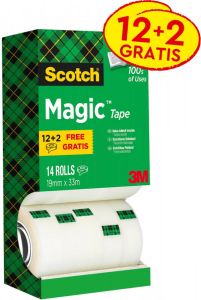 Scotch Plakband Magic 810 19mmx33m onzichtbaar mat 12+2 gratis