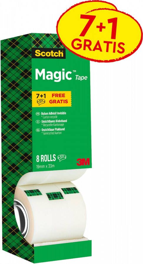 Scotch plakband Magic Tape value pack met 8 rollen waarvan 1 gratis