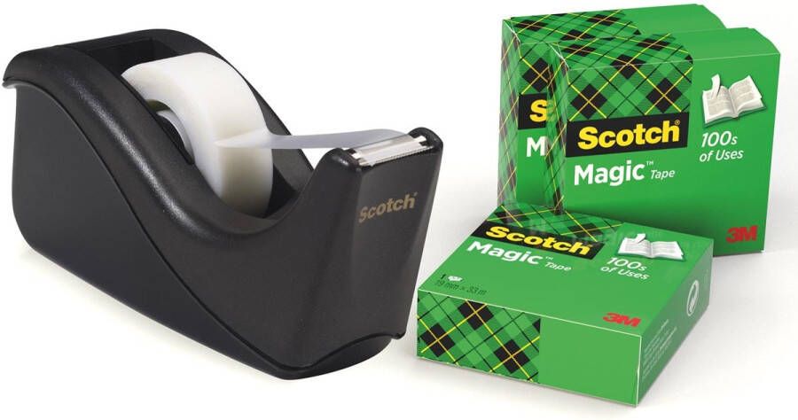 Scotch Plakbandhouder C60 zwart + 4 rollen Magic tape 19mmx33m 5 stuks