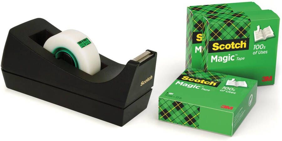 Scotch plakbandafroller zwart + 4 rollen