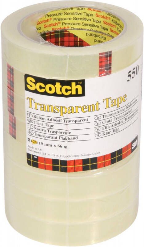 Scotch transparante tape 550 19 mm x 66 m pak van 8