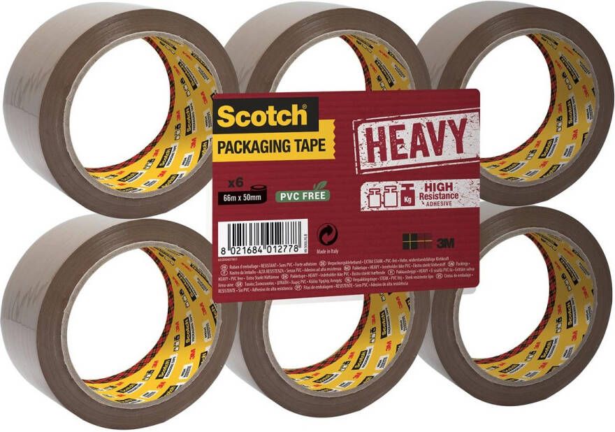 Scotch verpakkingsplakband Heavy ft 50 mm x 66 m bruin pak van 6 stuks