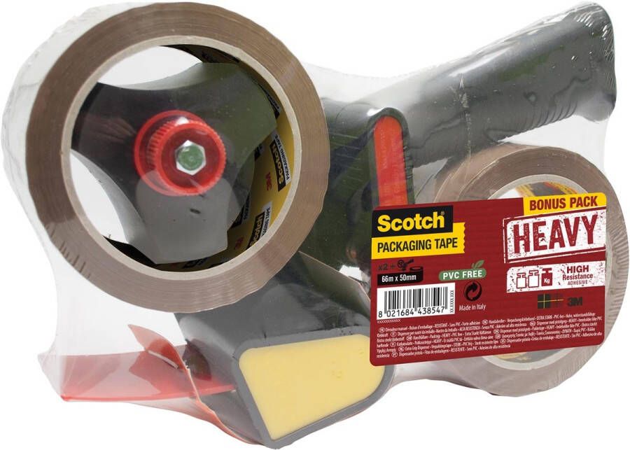 Scotch verpakkingstape Heavy ft 50 mm x 66 m bruin 2 rollen met Pistol Grip dispenser
