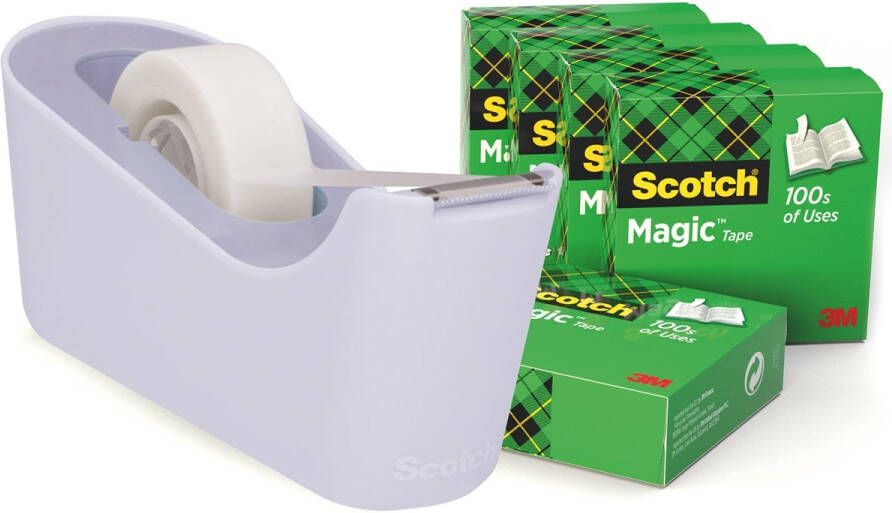 Scotch verzwaarde plakbandafroller inclusief 6 rollen magic tape lavendel