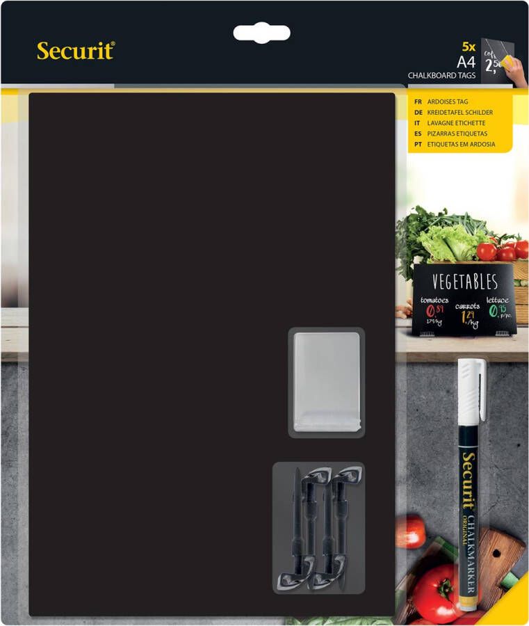 Securit krijtbord tags A4 dubbelzijdig zwart blister van 5 stuks
