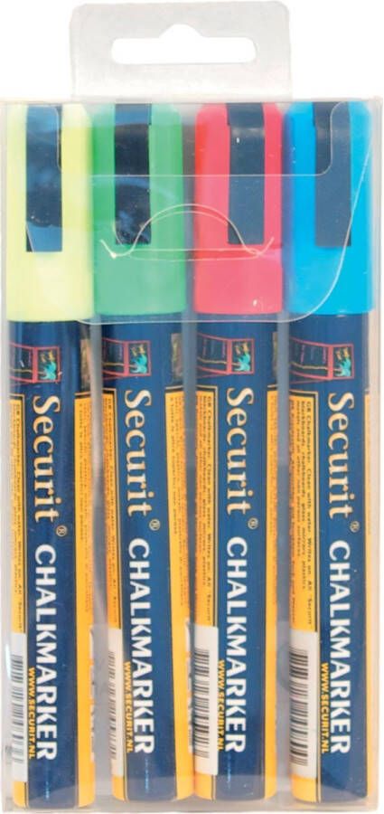 Securit krijtmarker medium blister met 4 stuks in geassorteerde kleuren