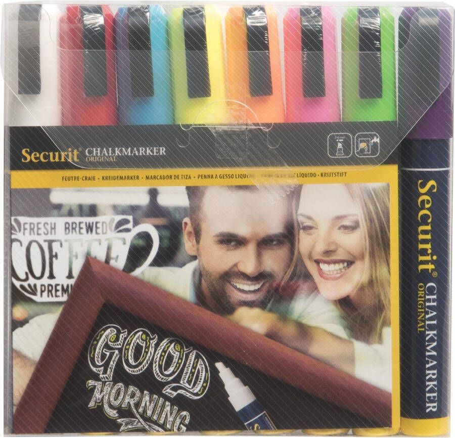 Securit krijtmarker medium etui van 8 stuks in geassorteerde kleuren