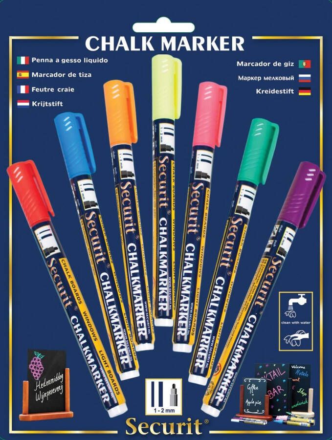 Securit krijtmarker small blister met 7 stuks in geassorteerde kleuren