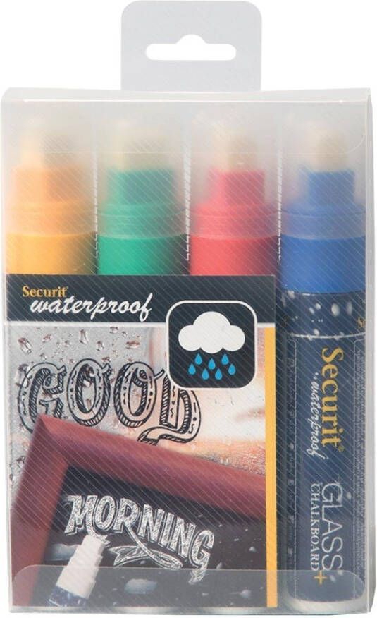 Securit Waterproof krijtmarker large etui met 4 stuks in geassorteerde kleuren