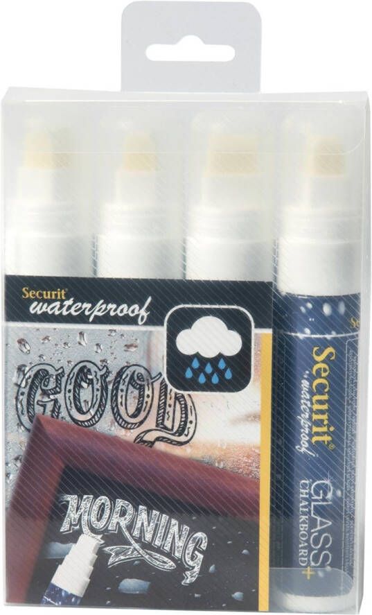 Securit Waterproof krijtmarker large wit blister met 4 stuks