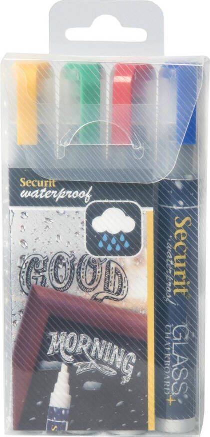 Securit Waterproof krijtmarker medium blister met 4 stuks in geassorteerde kleuren