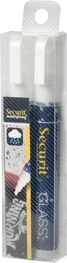 Securit Waterproof krijtmarker medium wit blister met 2 stuks
