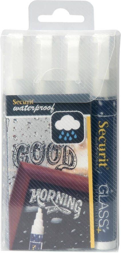 Securit Waterproof krijtmarker medium wit blister met 4 stuks