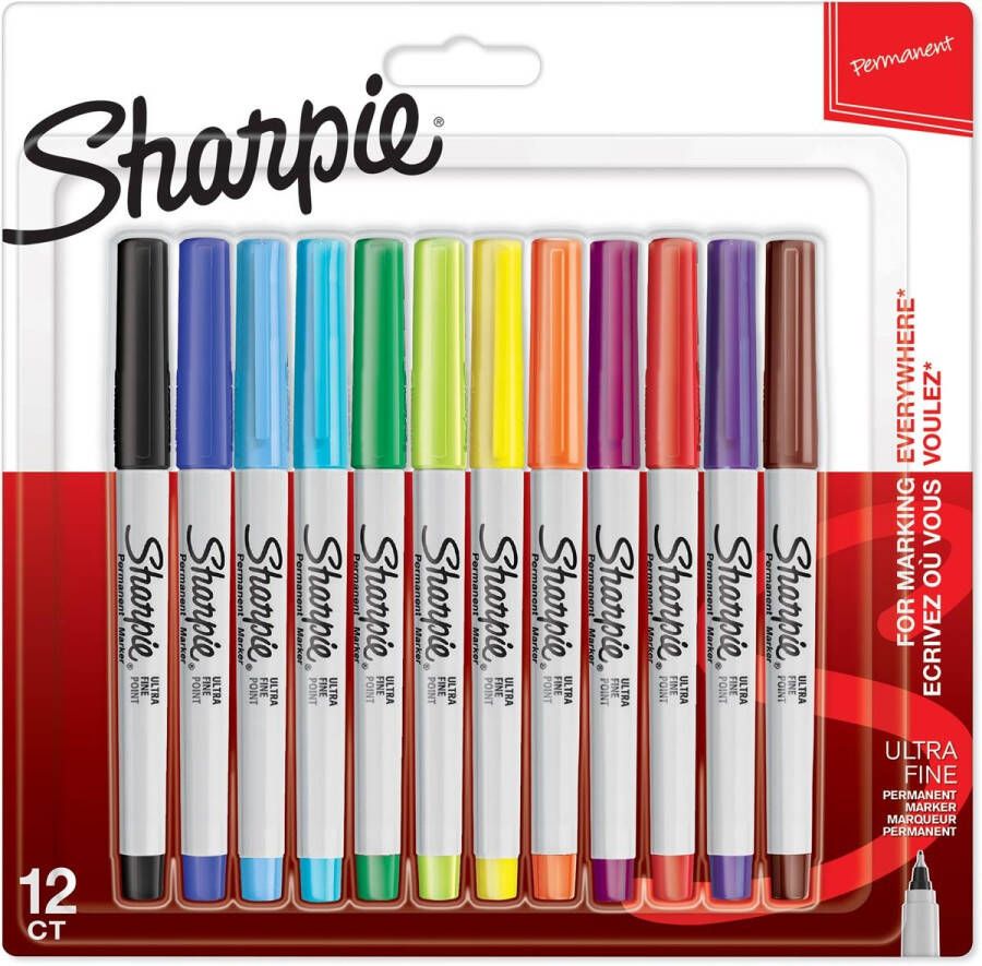Sharpie permanente marker extra fijn blister van 12 stuks in geassorteerde kleuren