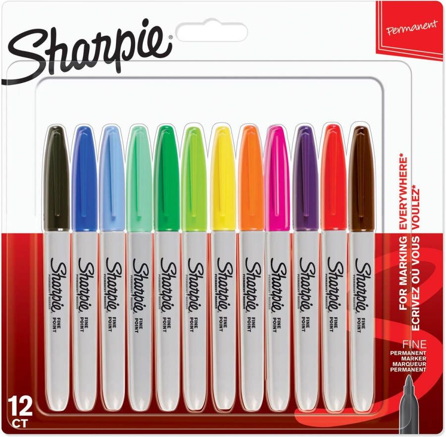Sharpie permanente marker fijn blister van 12 stuks in geassorteerde kleuren