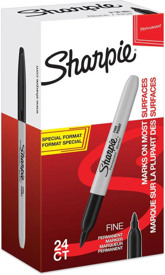 Sharpie permanente marker fijn value pack van 24 stuks (20 + 4 gratis) zwart