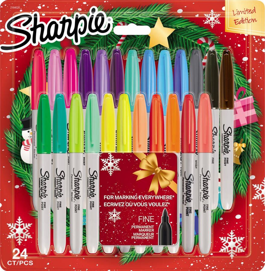 Sharpie permanente marker Kerst limited edition fijne punt blister van 24 stuks geassorteerde kleuren