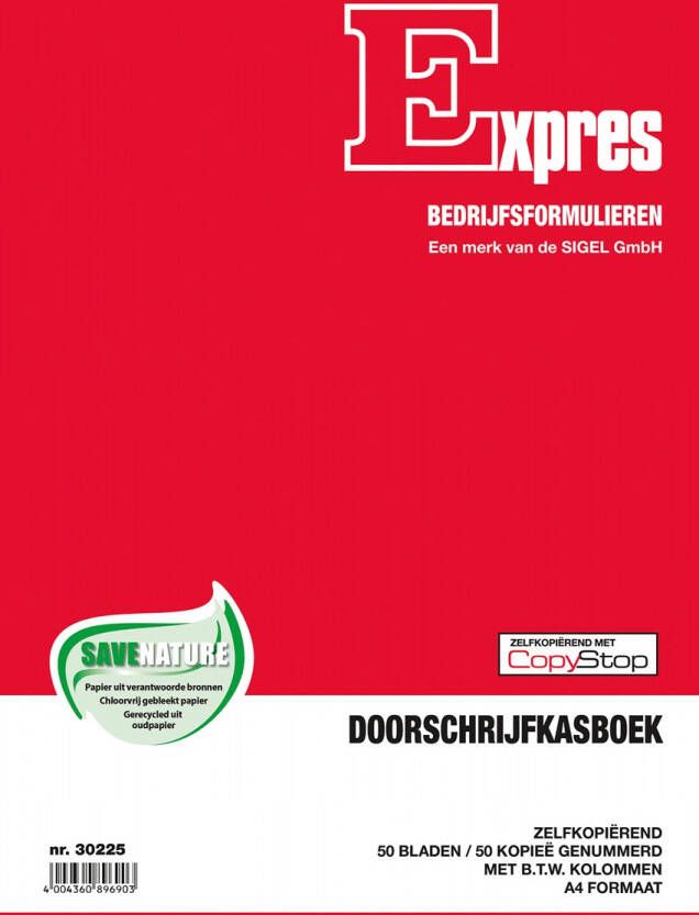 Sigel Expres kasboek met btw kolom ft A4 Nederlandstalig dupli (50 x 2 vel)