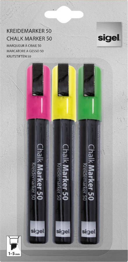 Sigel Krijtstift set 3kleuren; roze groen en geel wig punt 1-5 mm
