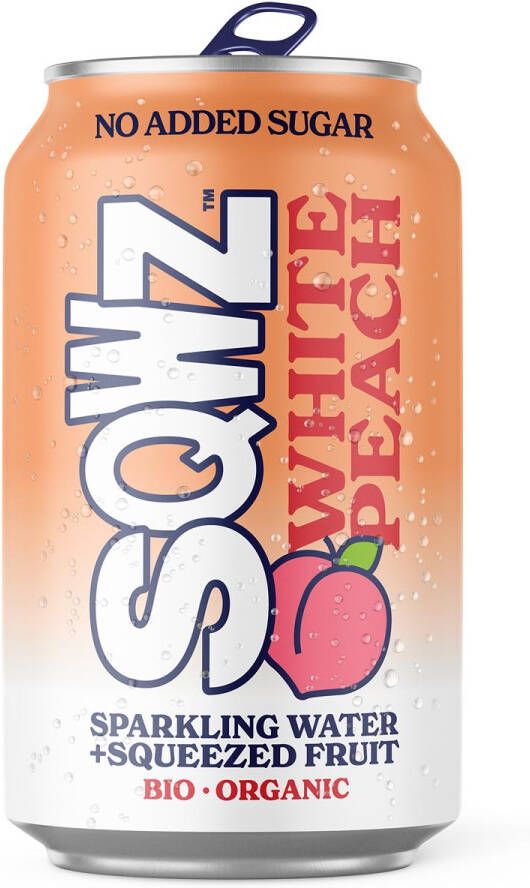 SQWZ frisdrank Peach BIO blikje van 33 cl pak van 12 stuks