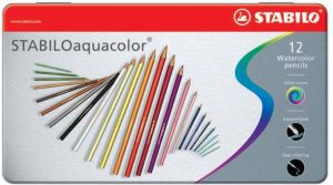 Stabilo aquacolor kleurpotlood metalen doos van 12 stuks in geassorteerde kleuren