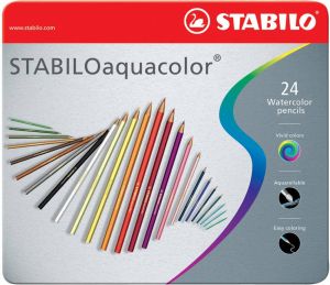 Stabilo aquacolor kleurpotlood metalen doos van 24 stuks in geassorteerde kleuren