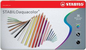 Stabilo aquacolor kleurpotlood metalen doos van 36 stuks in geassorteerde kleuren