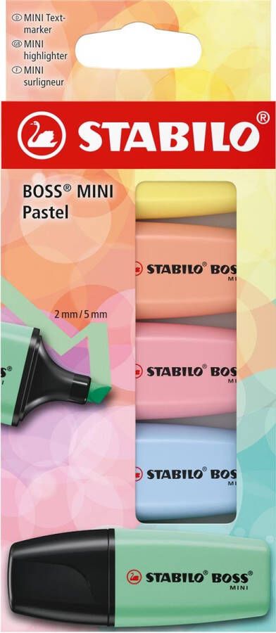 Stabilo BOSS MINI pastel markeerstift geassorteerde kleuren blister van 5 stuks
