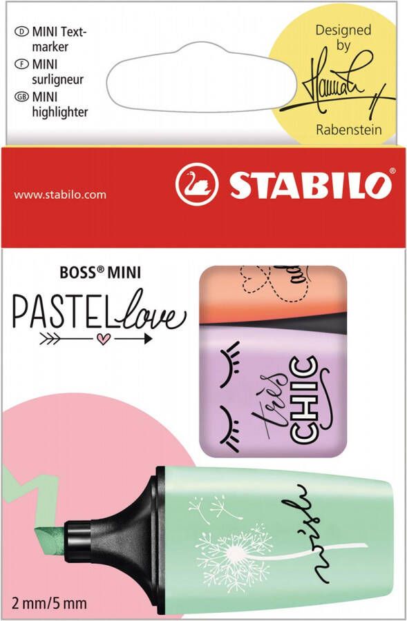 Stabilo BOSS MINI Pastellove markeerstift doosje van 3 stuks in geassorteerde pastelkleuren