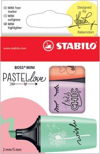 Stabilo BOSS MINI Pastellove markeerstift doosje van 3 stuks in geassorteerde pastelkleuren