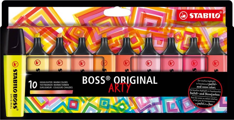 Stabilo BOSS ORIGINAL markeerstift Arty kartonnen etui van 10 stuks in geassorteerde kleuren