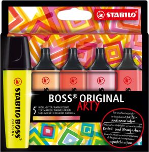 Stabilo BOSS ORIGINAL markeerstift Arty kartonnen etui van 5 stuks in geassorteerde kleuren