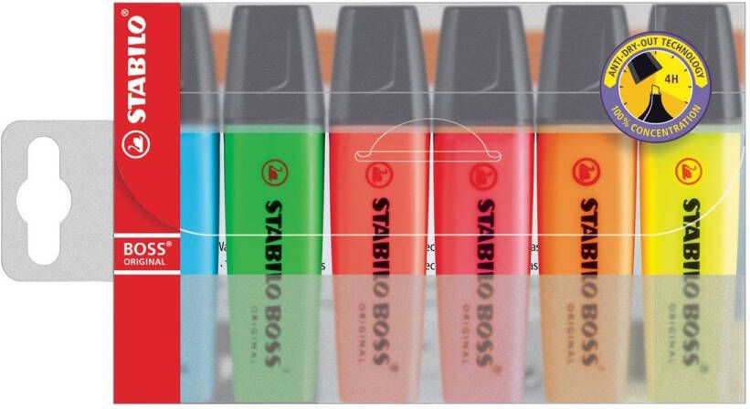 Stabilo BOSS ORIGINAL markeerstift etui van 6 stuks in geassorteerde kleuren