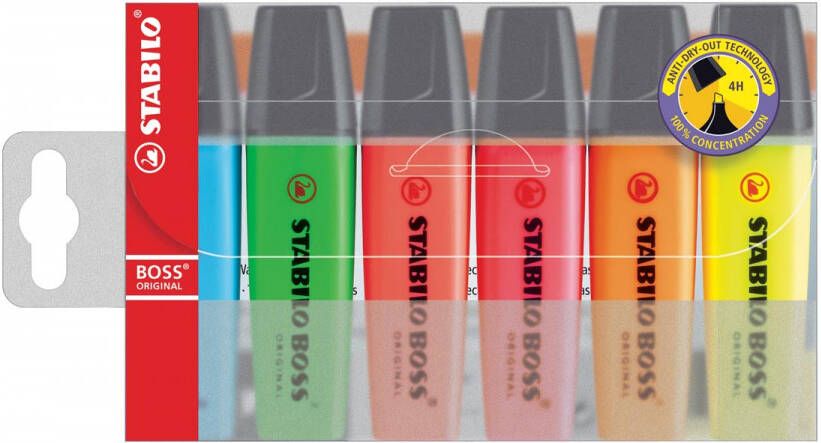 Stabilo BOSS ORIGINAL markeerstift etui van 6 stuks in geassorteerde kleuren