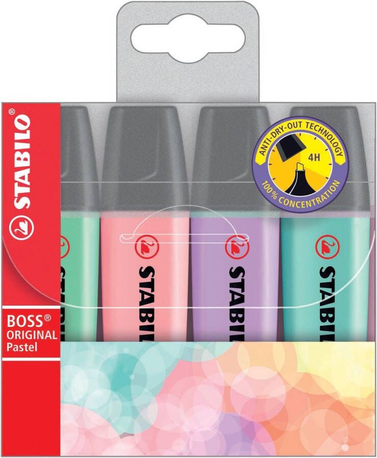 Stabilo BOSS ORIGINAL Pastel markeerstift etui van 4 stuks in geassorteerde kleuren