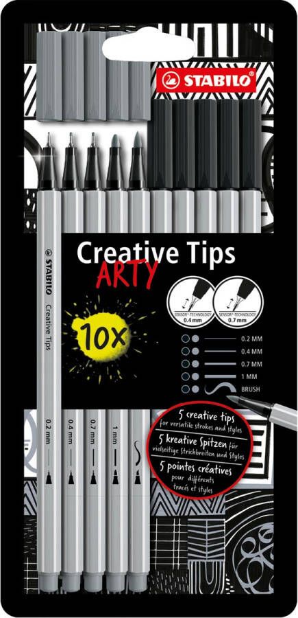 Stabilo Creative Tips ARTY geassorteerde punten pak van 10 stuks grijs zwart