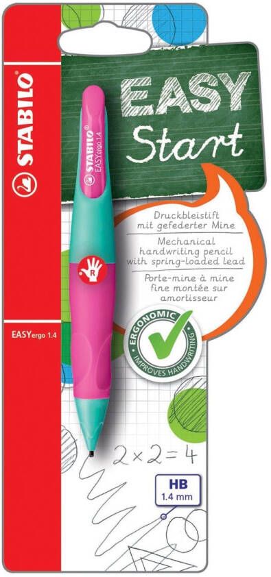 Stabilo EASYergo vulpotlood 1 4 mm voor rechtshandigen blister van 1 stuk turkoois en roze