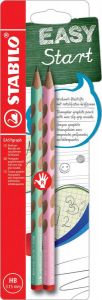 Stabilo EASYgraph S Pastel potlood HB 3 15 mm blister van 2 stuks voor rechtshandigen groen en roze