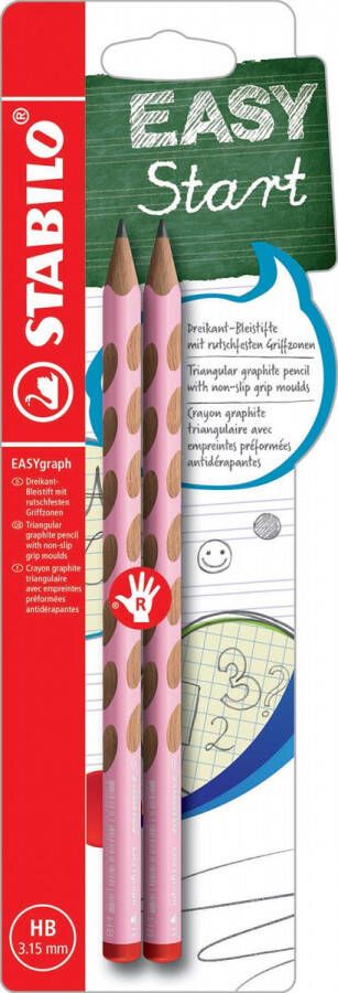 Stabilo EASYgraph S Pastel potlood HB 3 15 mm blister van 2 stuks voor rechtshandigen roze