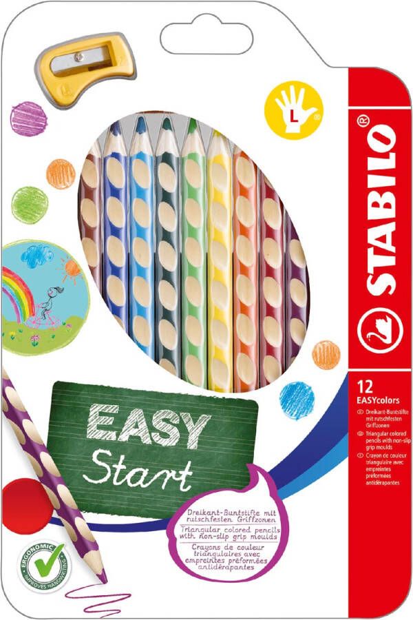 Stabilo Kleurpotloden 331 Easycolors linkshandig inclusief puntenslijper assorti etui Ã  12 stuks