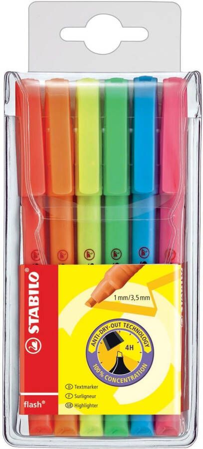 Stabilo flash markeerstift etui van 6 stuks in geassorteerde kleuren