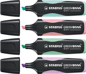 Stabilo GREENBOSS PASTEL markeerstift blister van 4 stuks in geassorteerde kleuren