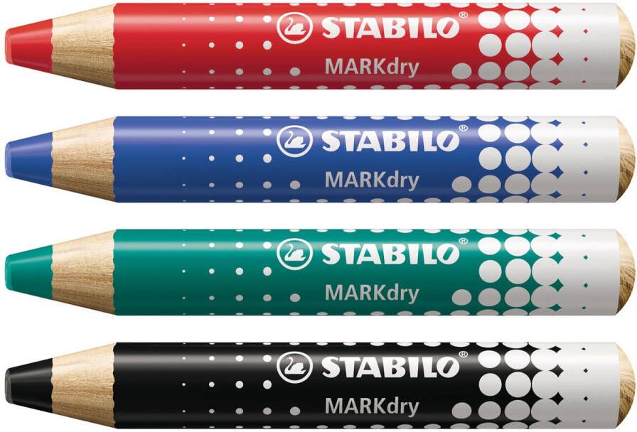 Stabilo Whiteboardpotlood MARKdry 648 4 inclusief slijper en microvezeldoek assorti etuià 4 stuks