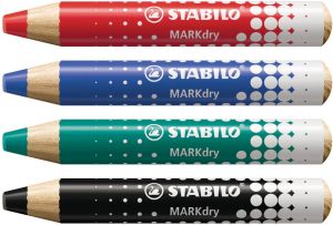 Stabilo MARKdry potlood voor whiteboards etui van 4 stuks in geassorteerde kleuren