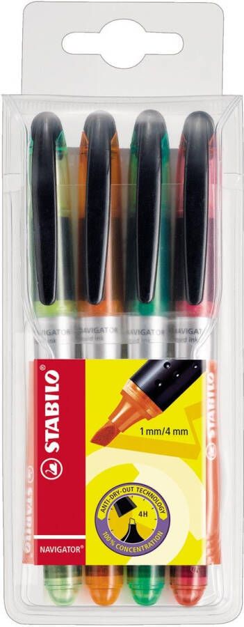 Stabilo NAVIGATOR markeerstift etui van 4 stuks in geassorteerde kleuren