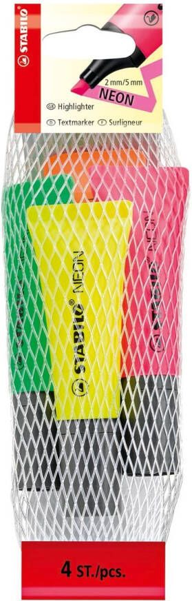 Stabilo NEON markeerstift etui van 4 stuks in geassorteerde kleuren