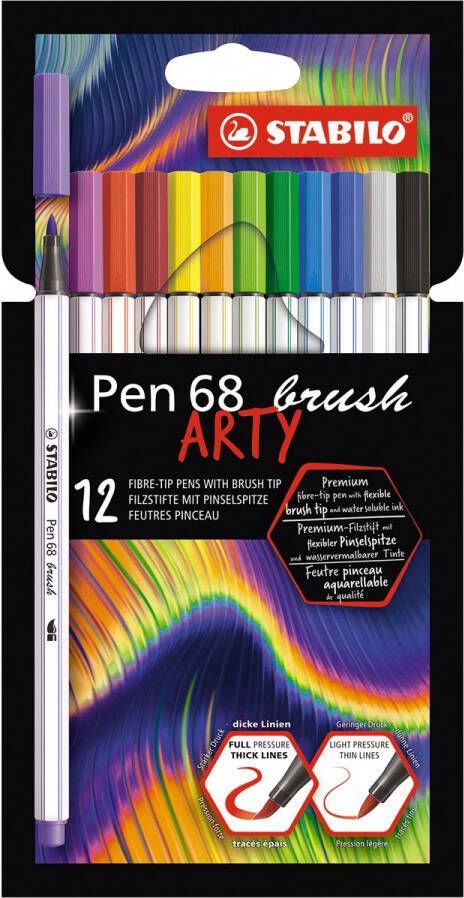 Stabilo pen 68 brush ARTY etui van 12 stuks assorti