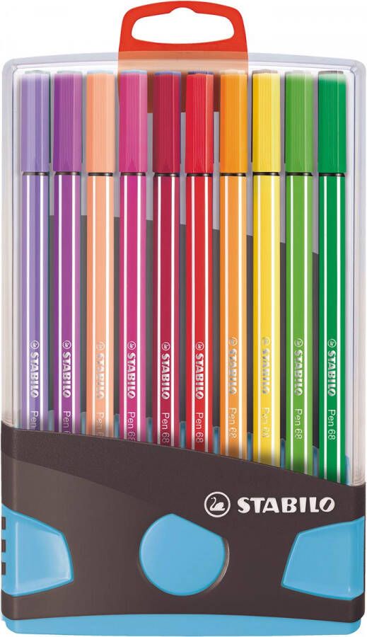 Stabilo Pen 68 brush ColorParade blauw-grijze doos 20 stuks in geassorteerde kleuren