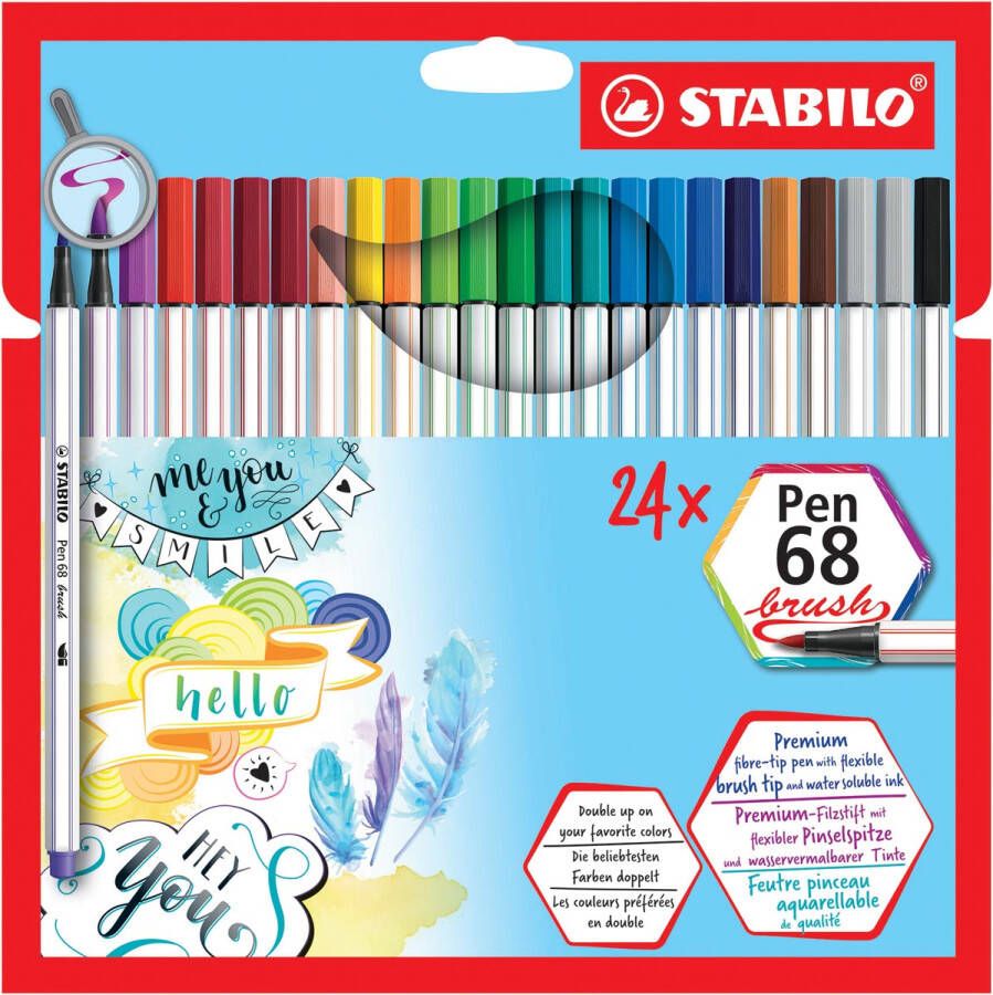 Stabilo Pen 68 brush etui van 24 stuks in geassorteerde kleuren